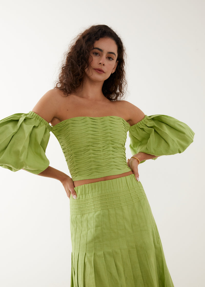 Stella Linen Maxi Skirt in Fern Green, Shop sustainable clothing by Rooh Collective