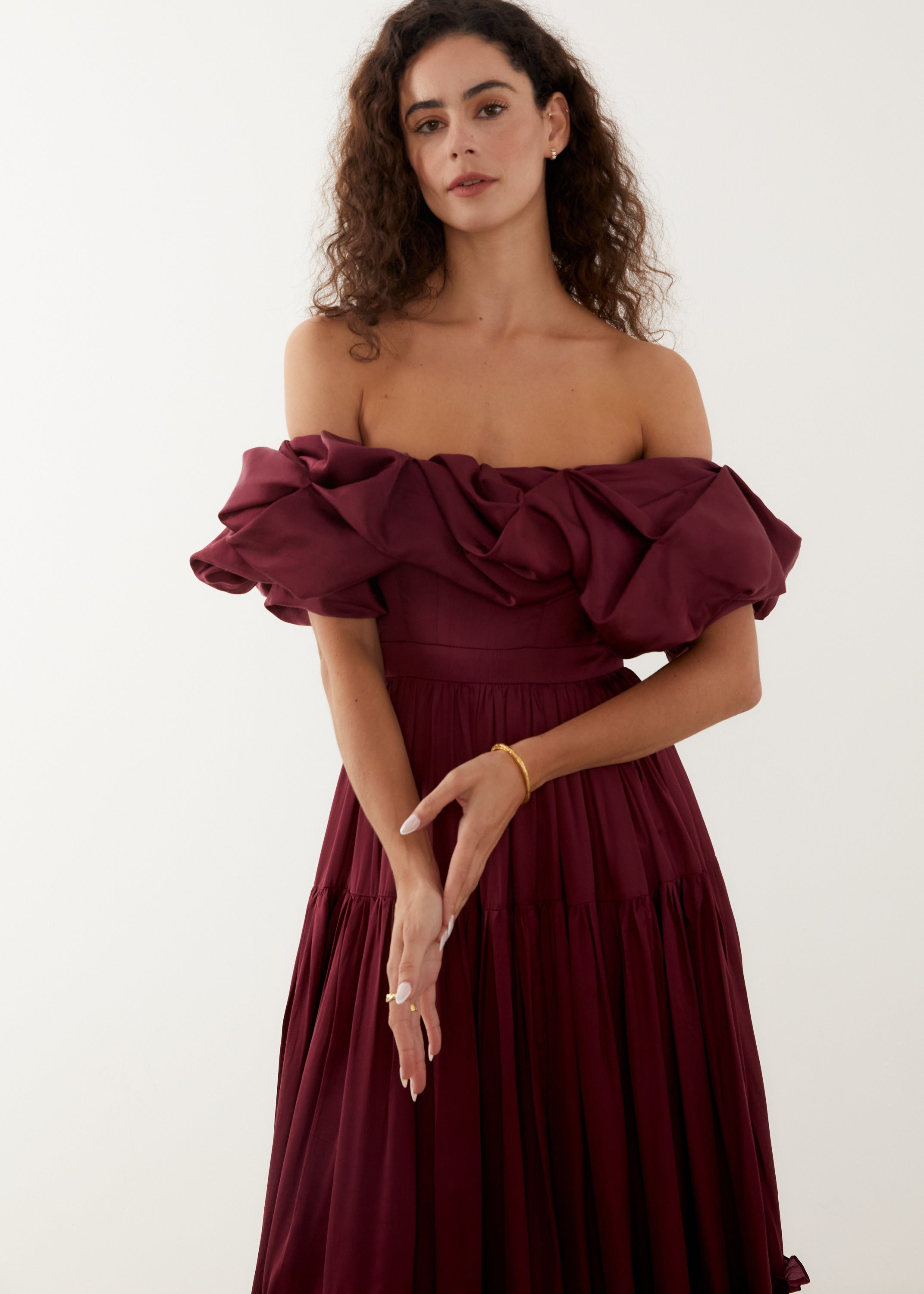 Zoey Midi Dress in Burgundy, Shop Sustainable Dresses with Rooh Collective