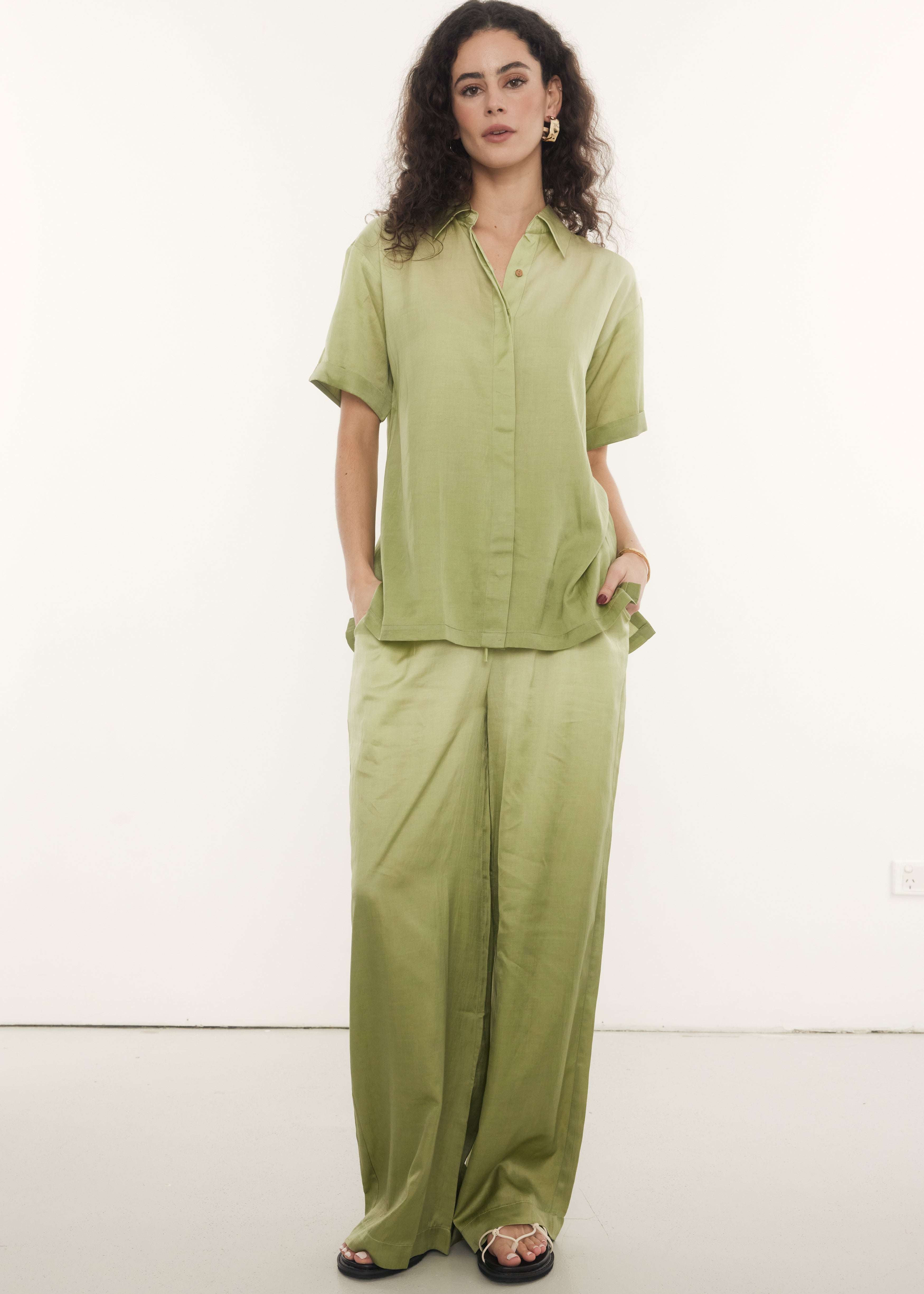 Vacation Shirt Pistachio Ombre, Sustainable Tops by Rooh Collective