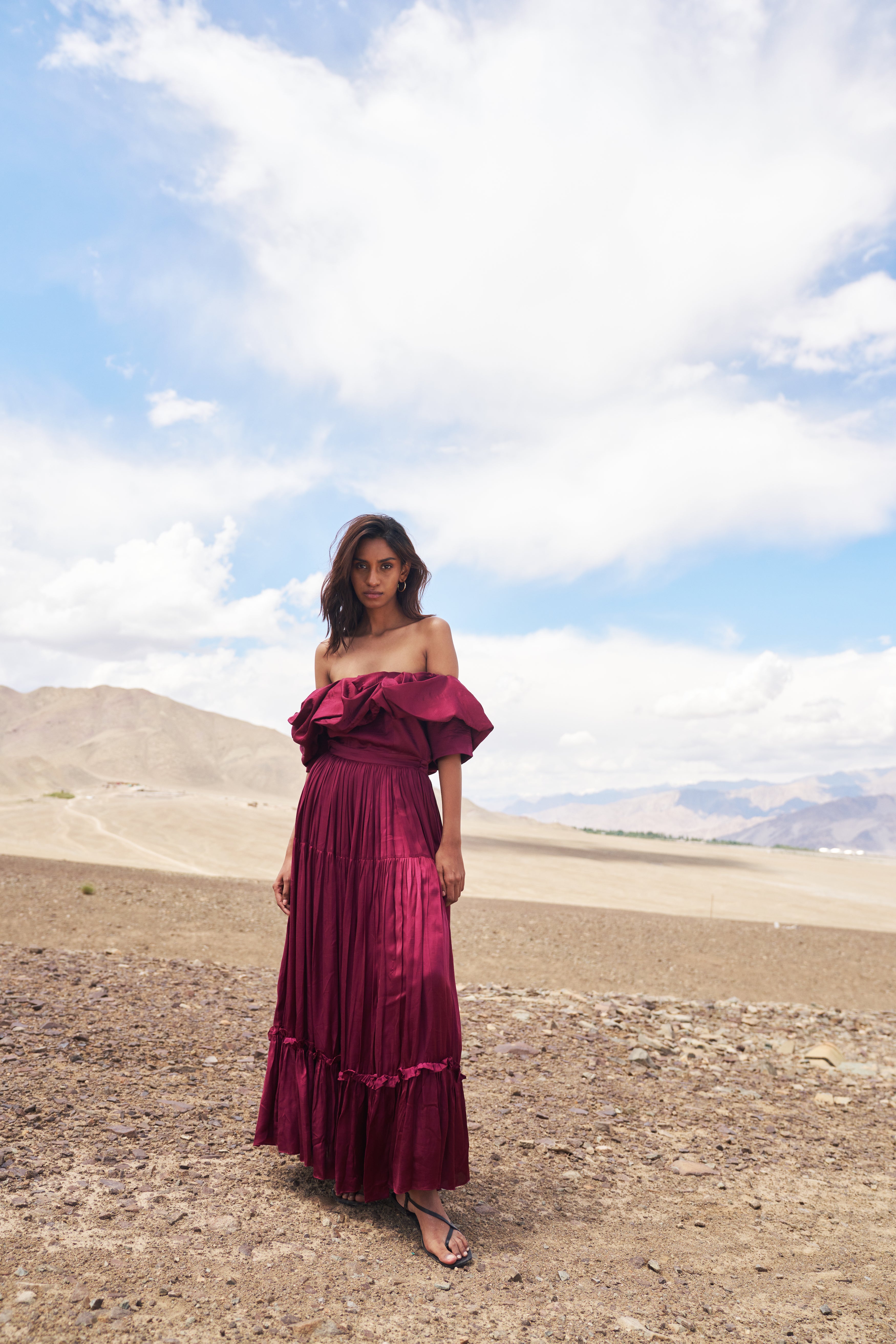 Zoey Midi Dress in Burgundy, Shop Sustainable Dresses with Rooh Collective